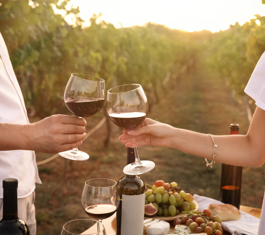 couple celebrating at a winery