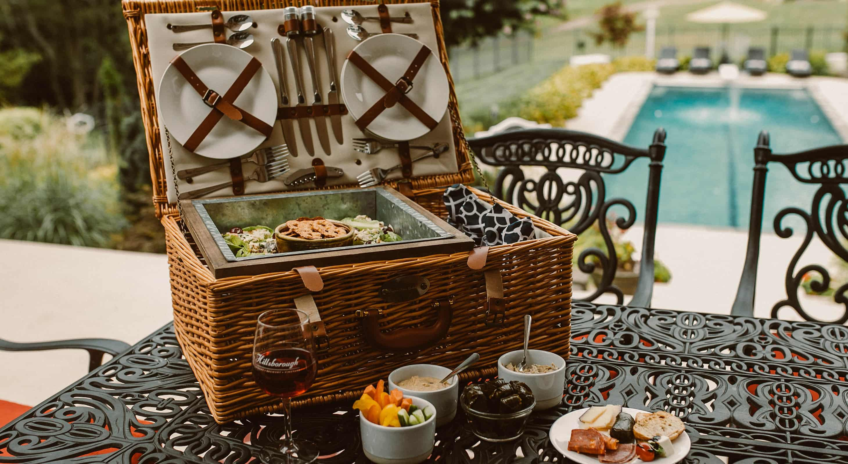 Poolside picnic basket during a Northern Virginia getaway