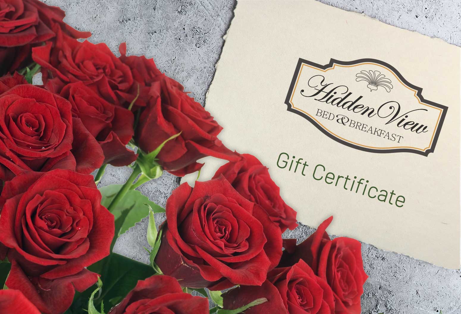 Hidden View Bed and Breakfast Gift Certificate with roses