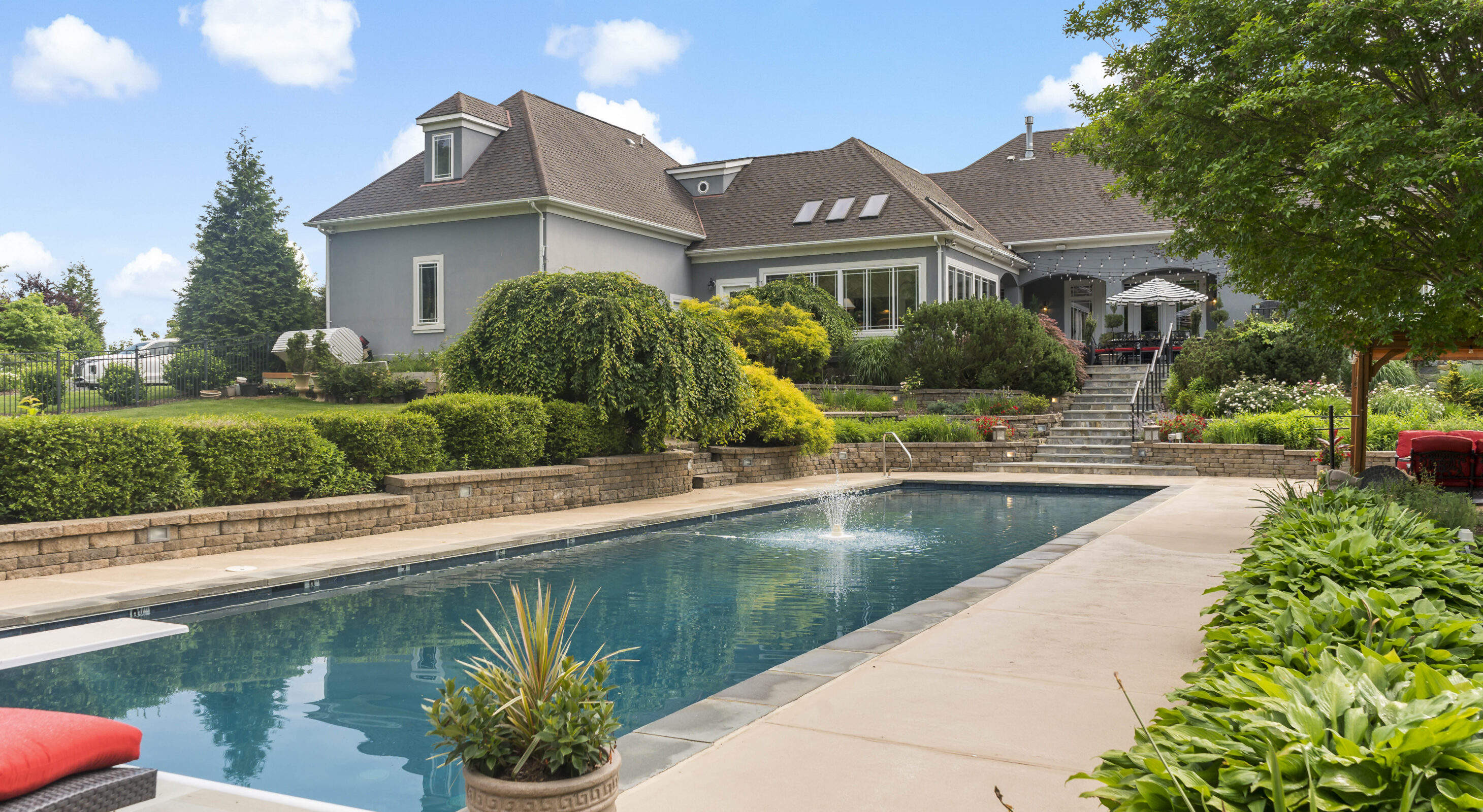 Pool seating with comfortable cushions at our vacation rental in Northern VA